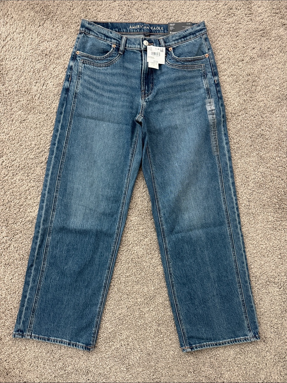 American Eagle Outfitters Medium Blue High-Rise Stretch Stovepipe Jeans